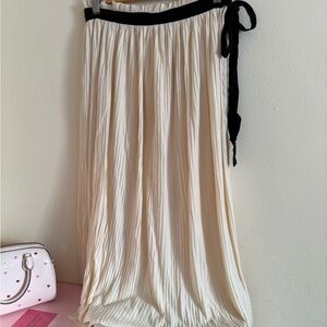Zara Cream Maxi Skirt with Black Tie Waist